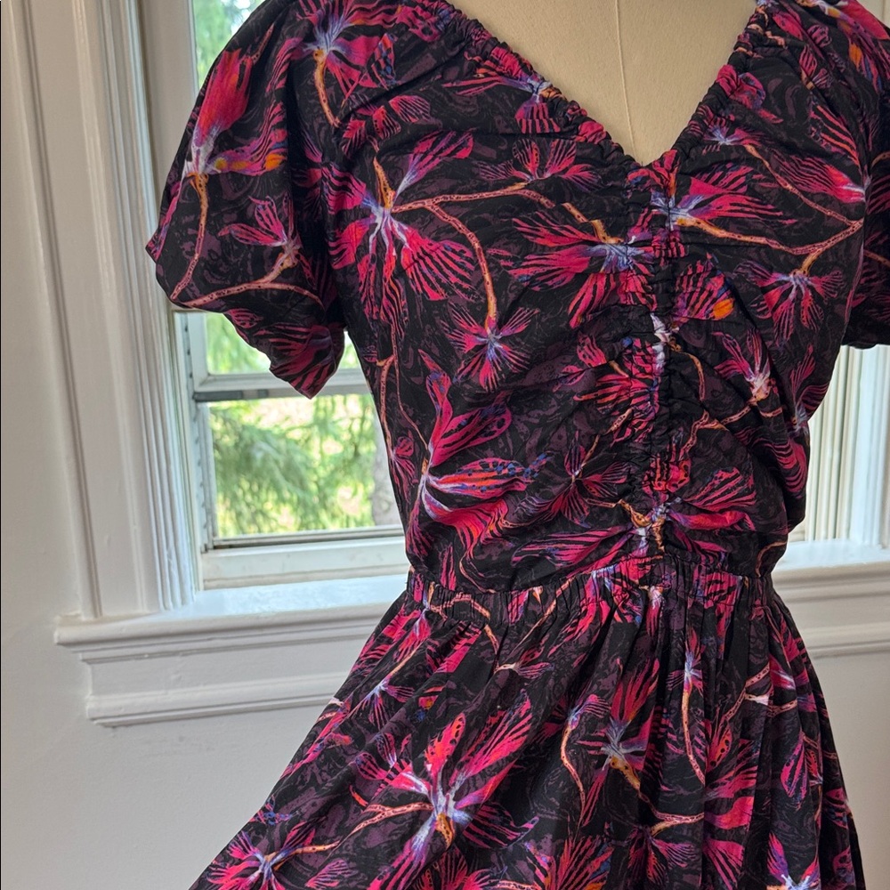 Ulla Johnson Dark Floral Midi Dress - Pink and Purple